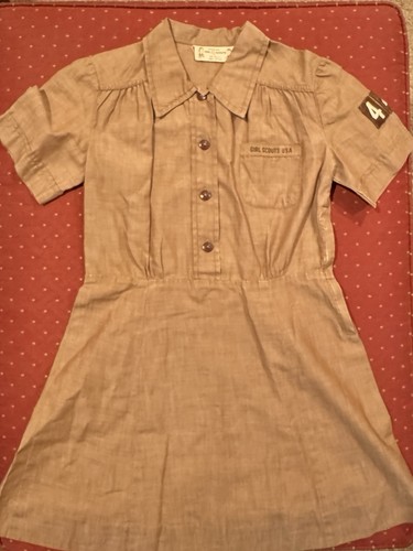 Vintage 1970s Brownie Girl Scout Uniform Dress No Size Tag Side Zip No Belt - Picture 7 of 8