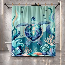 Ocean Animals Tropical Fish Sea Turtle Shower Curtain Set 72x72 Bathroom Decor