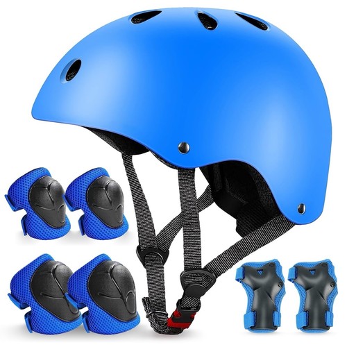 Kids Blue Skate Bike Helmet & Protective Gear Set Adjustable Breathable New
