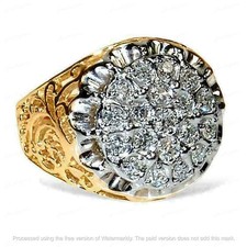 Men's Charm Cluster Diamond Ring 2CT Round Lab Created 14K Yellow Gold Plated
