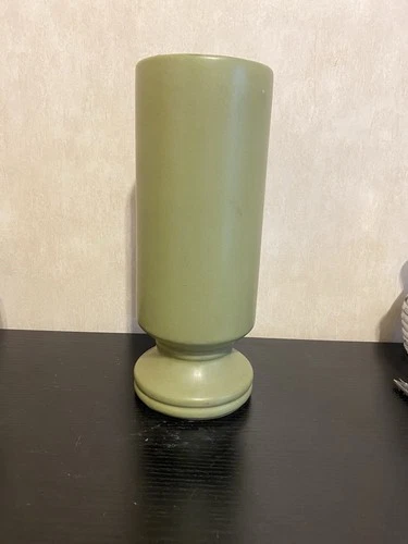 Vintage MCM McCoy Floraline Matte Olive Green 412 Cylinder Vase Pottery