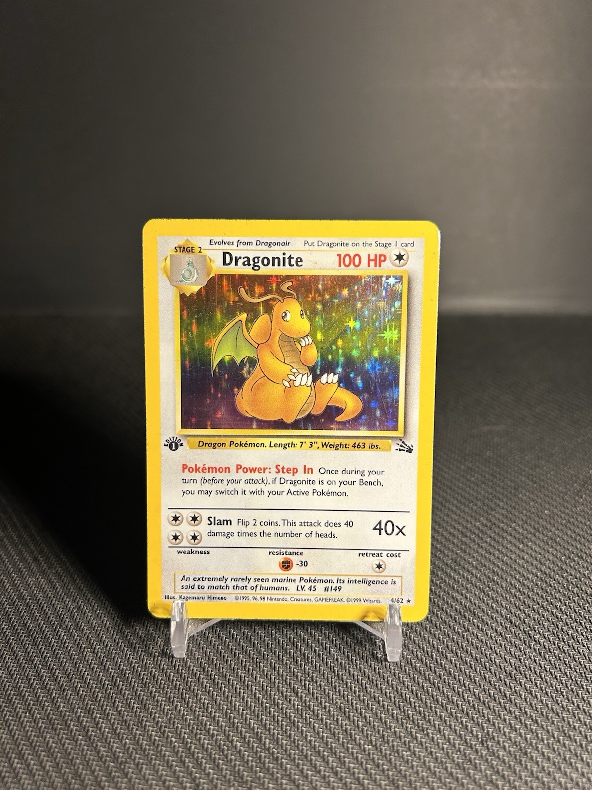 Pokémon TCG Dragonite 4/62 1st Edition Fossil Holo Rare MP