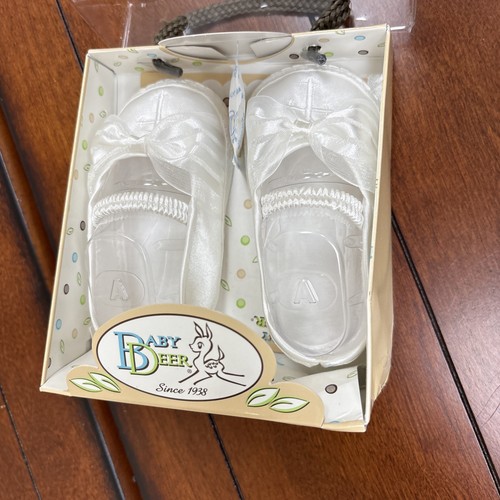 Cross Embroidery Baby Deer White Satin Crib Stage Shoes. Size 3. 6-9 Months. NIB - Picture 3 of 17