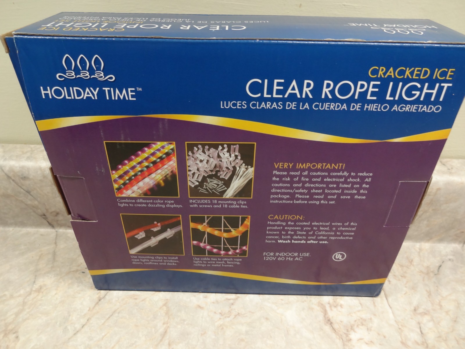 NEW Holiday Time 18 ft Clear Cracked Ice Rope Lights 5.1m Indoor Lights NIB