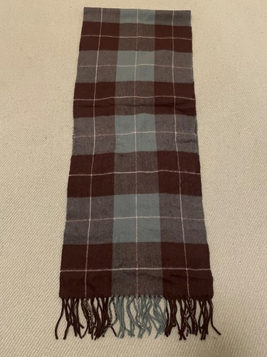 Barbour Scarf Lambs Wool Green & Grey 6 Square Detail Tassels 159/31cm PreOwned - Picture 5 of 12
