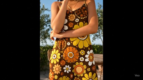 Damen Neckholder Jumpsuit 3XL braun orange gelb kräftig 70er Retro Blumen weites Bein - Video 1 von 1