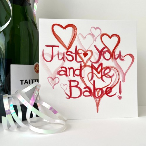 "JUST YOU AND ME"CARD; HAND DRAWN;HEARTS;BLANK INSIDE;LGBQT;LOVE;RED;QUIRKY - Picture 7 of 12