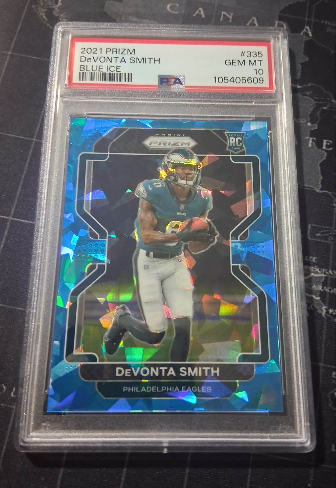 2021 PANINI PRIZM BLUE ICE #335 DEVONTA SMITH ROOKIE RC 01/99 PSA 10 Eagles