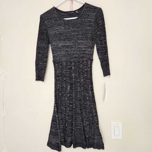 Nina Leonard Damen Kleid schwarz grau Rippstrick Plissee U-Ausschnitt Gr. Smal B7 - Bild 2 von 12