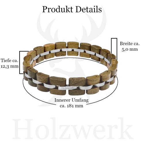 Holzwerk HANFSEE Damen Herren Holz & Edelstahl Armband Gliederarmband oliv grün - Bild 5 von 7