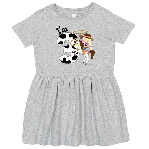 Inktastic I'm Three-cowgirl Riding Horse Birthday Toddler Dress Birthdays Third
