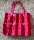 Victoria's Secret Pink Red Striped Tote Bag Cotton LOGO NWT