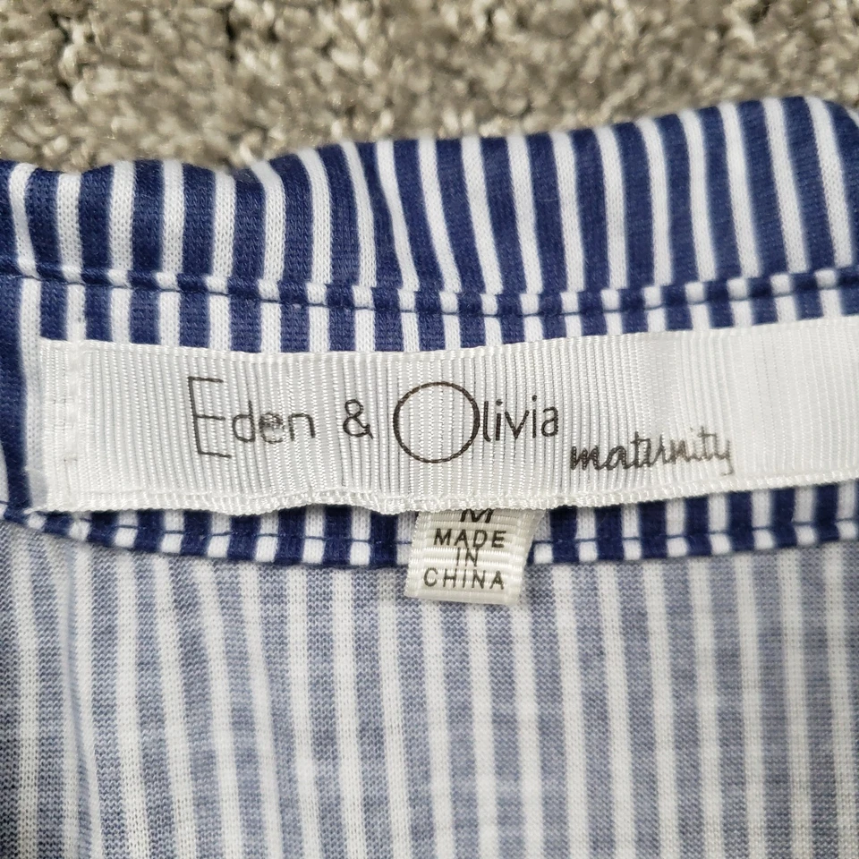 Eden & Olivia Maternity Top Womens Medium Blue Button up 3/4 Sleeve Striped - Image 3 of 4