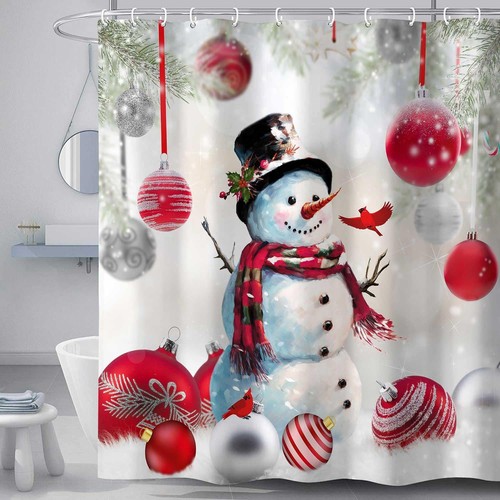 Christmas Snowman Shower Curtain, 69"W x 70"L (Pack of 1), - Picture 5 of 6