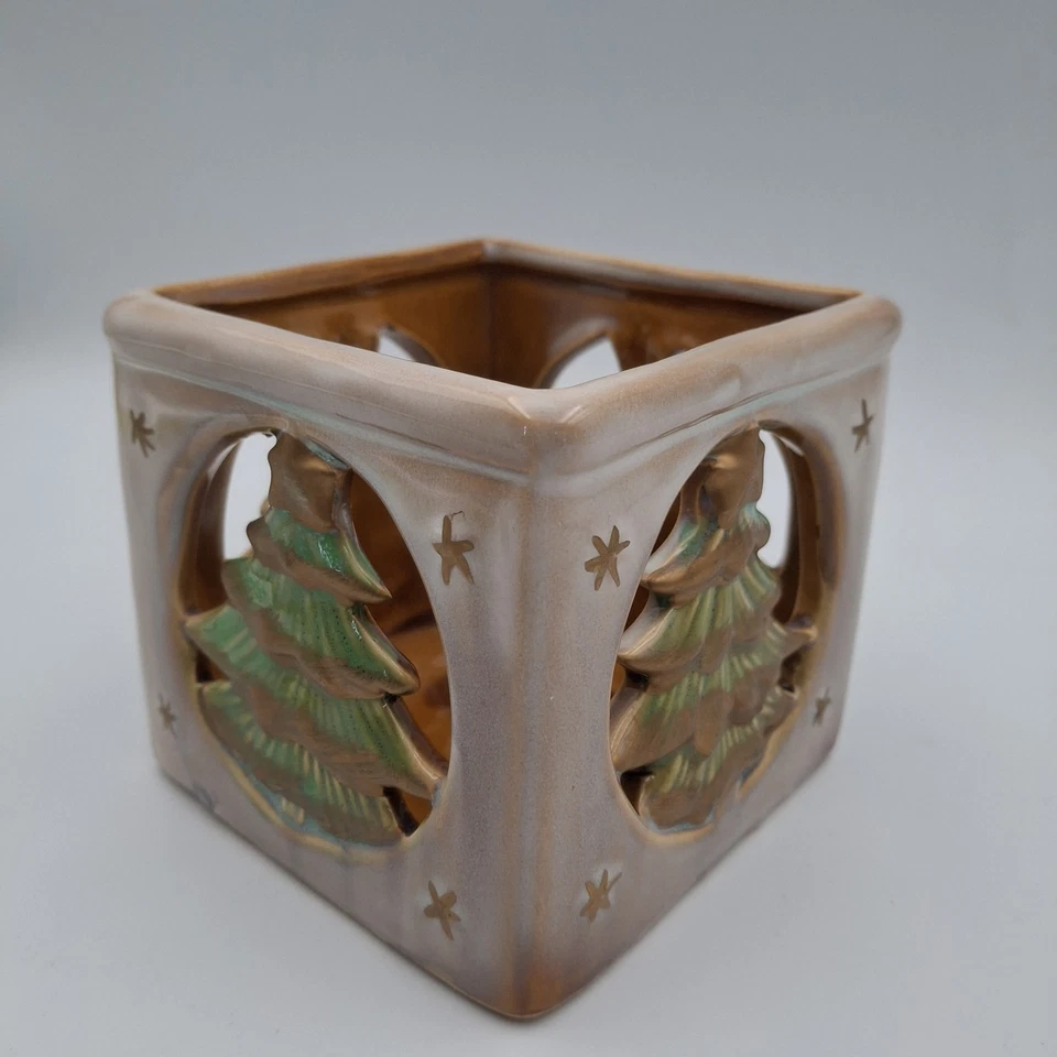 Candelabro votivo de cerámica Luminessence árbol de Navidad de invierno 4”x4”x3,5” de alto Foto 3 de 4