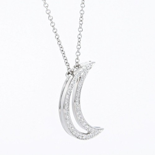 Tiffany & Co. Necklace Diamonds Open Moon Pendant Pt950 Platinum Women Jewelry - Picture 2 of 7