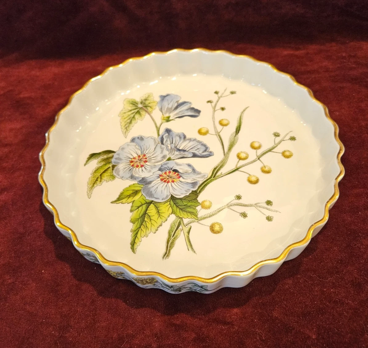 Spode England STAFFORD FLOWERS Quiche or Tart Dish 10-1/2" LIDA & ACACIA