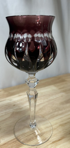 2 Amethyst Purple Crystal Cut To Clear Bohemian Style 8.5" Goblets Nachtmann - Picture 2 of 8