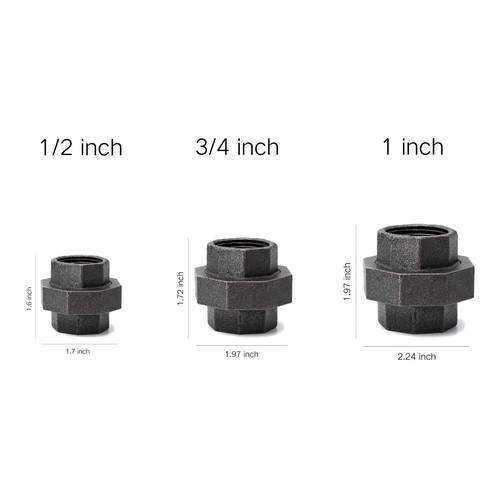 1/2" Cast Iron Union, Home TZH 10 Pack 1/2" Industrial Malleable Female Pipe Fit - Picture 4 of 11
