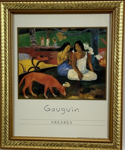 Paul Gauguin Arearea Tahitian Women and Red Dog with Blue Tree Print Framed