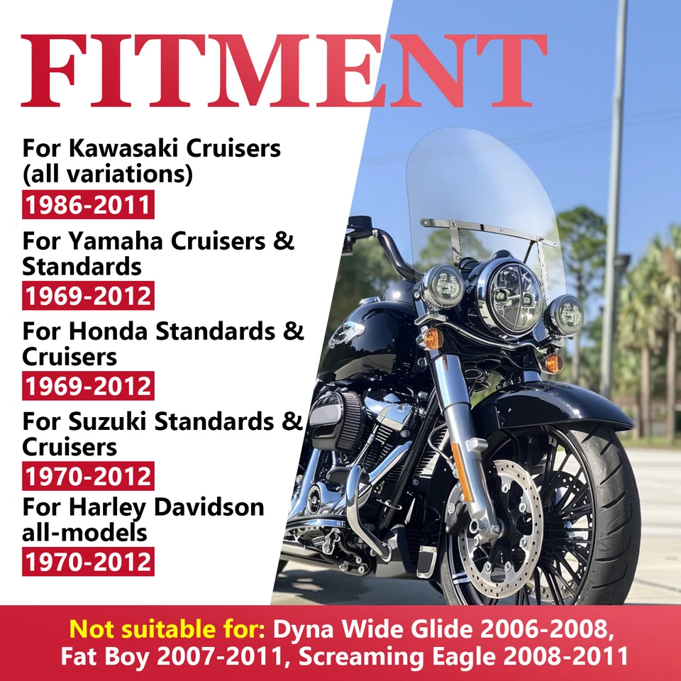 Parabrisas transparente grande para motocicleta Harley Honda Magna Shadow Spirit 19"x17" Foto 3 de 4