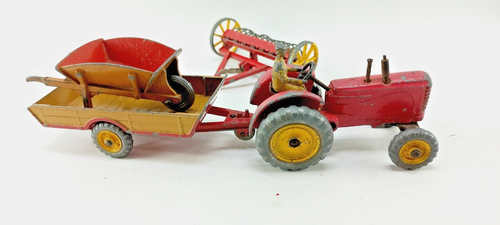 DINKY TOYS 300-MASSEY-HARRIS TRACTOR 324-HAY RAKE 320-TRAILER 105B-WHEELBARROW - Picture 11 of 19