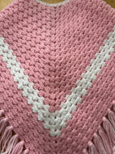 Pink And White Hand crochet Girls Poncho 16x15 - Picture 4 of 6