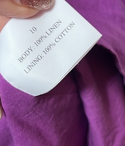 LINEA Jewel Tone Purple 100% Linen Shift Dress Size UK 10 - Picture 4 of 5