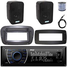 Pyle 1-DIN Marine MP3 Receiver W/Kit  Adapter Plate, 2x 3.5" 300W Max Speakers