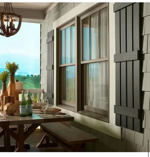 Black 15 in. x 55 in Polypropylene 4-Board Closed Board & Batten Shutters Pair - Picture 5 of 5