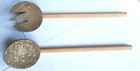 Natural Coconut Shell Salad Server Spoon Set 2 Pcs Wooden Handle Handicraft  