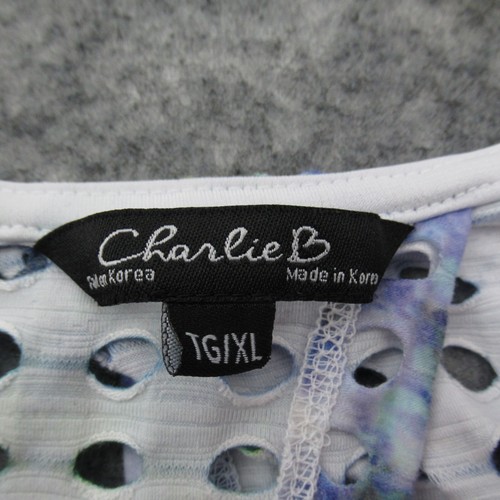 Charlie B Womens Top Extra Large Multicolor Tie Dye Crop Slit Back Short Sleeve - Bild 5 von 10