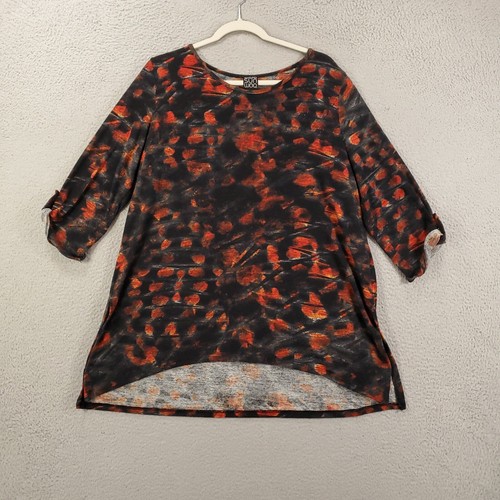 Clara Sun Woo Tunic Womens Large Black Orange Geometric 3/4 Sleeve Artsy Blouse - Picture 4 of 9