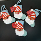 FOUR New St. Nicholas Square Gnome Santa Holiday Stocking Pale Blue Red White!!