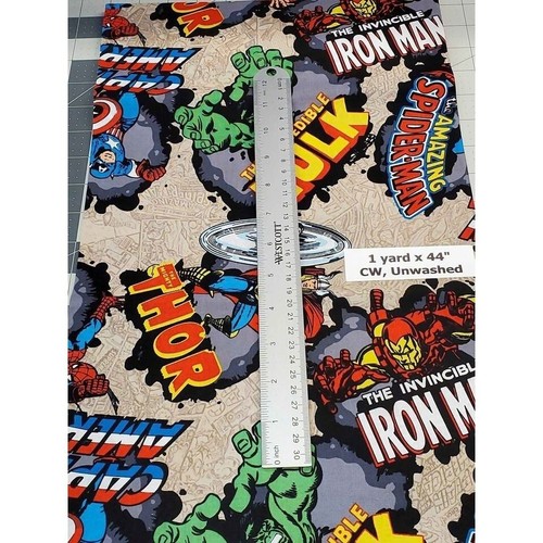 Marvel Comics Cotton Quilting Fabric 1 yd Thor, Hulk, Spider-Man, Iron Man, Capt - Picture 4 of 4