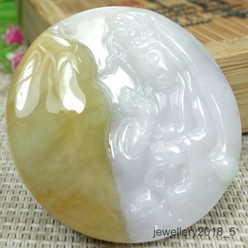 Certified Yellow+Light purple Burma 100%Natural A jadeite jade pendant~GuanYin观音 - Picture 5 of 11