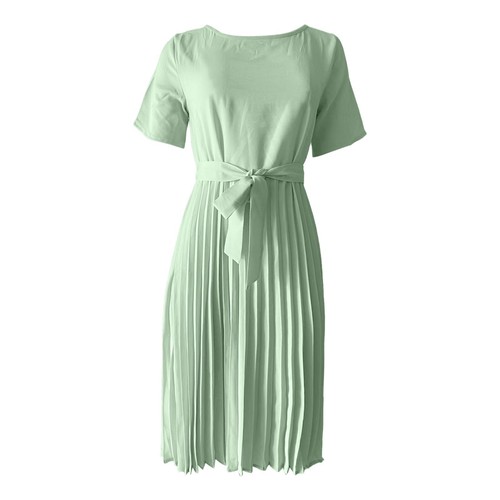 Damen Kurzarm V-Ausschnitt A-Linie Kleid Einfarbig Sommer Freizeit Plissee Midikleid - Bild 7 von 39