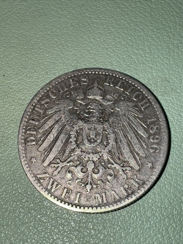 1896 A Deutsches Reich German Kaiser Wilhelm Prussia Zwei Mark 2 Mark - Picture 3 of 4