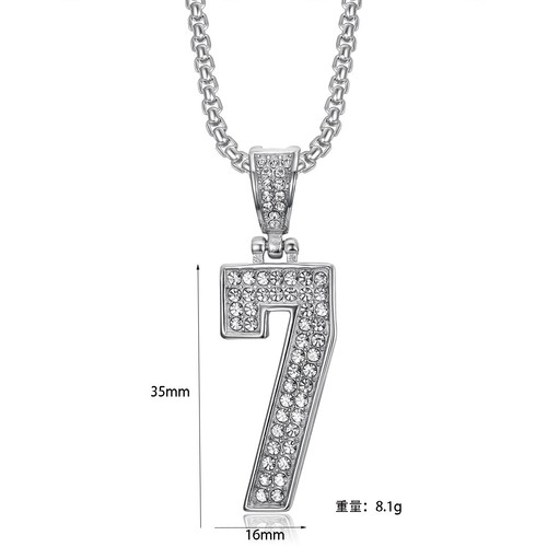 Mens Iced Out Number 7 Necklace Stainless Steel Gold Plated Hip-Hop - Picture 2 of 10