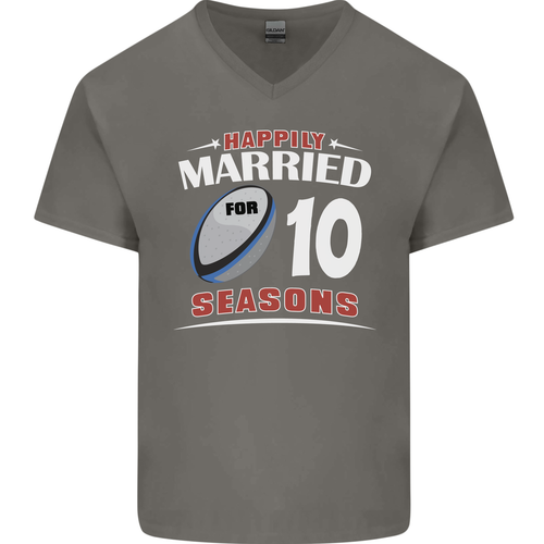 10 Year Wedding Anniversary 10th Rugby Mens V-Neck Cotton T-Shirt - Picture 34 of 37