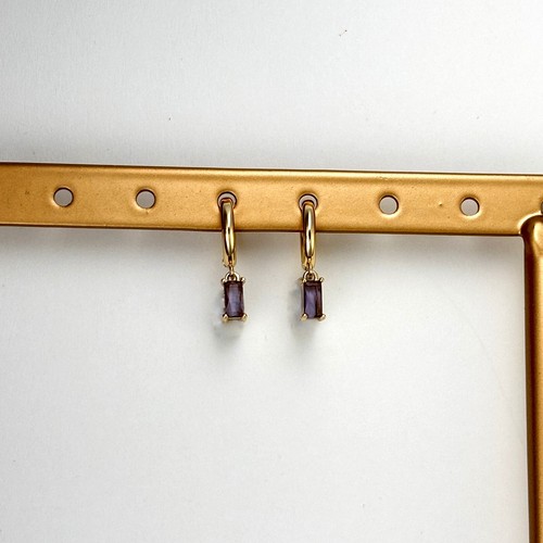 14K Gold Peridot Hoop Earrings by Stella Amoré – Baguette August Birthstone - Picture 6 of 29
