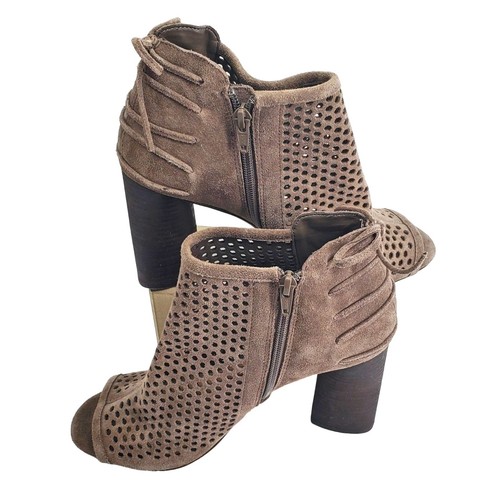 Gianni Bini Neu ohne Etikett taupe Wildleder Knöchelschuh Peep Toe seitlicher Reißverschluss Sandalen Gr. 9,5M - Bild 2 von 7