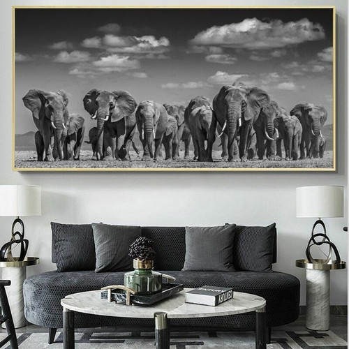 Modern Black African Elephant Poster Wall Art Canvas Painting Picture Home Decor - Picture 14 of 21