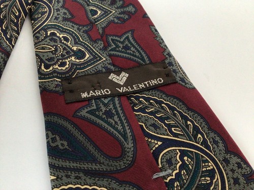 Mario Valentino 100% Italian Silk Neck Tie Burgundy & Navy - Picture 3 of 4