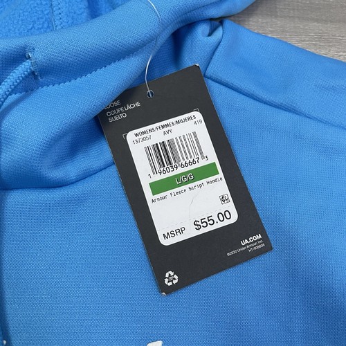 Under Armour UA Fleece Script Hoodie Womens Size Large Blue Sweatshirt LS $55 - Picture 2 of 9