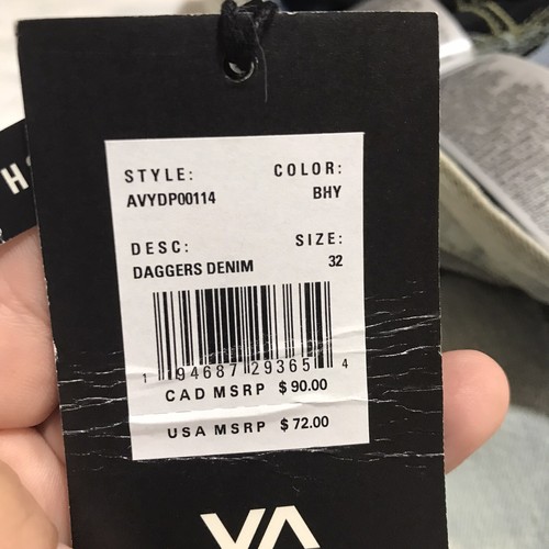 Jeans RVCA Daggers Denim Uomo Taglia 32 Blu Chiaro Elasticizzato Slim Dritto Nuovo con etichette - Foto 14 di 16