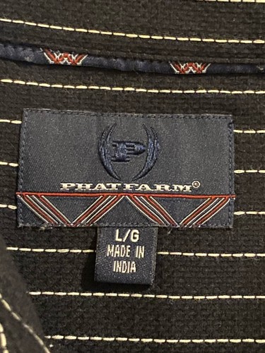 Camisa Phat Farm Para Hombre Grande L Negra Blanca Pin Rayas Abotonadas Manga Larga De Colección - Imagen 8 de 11