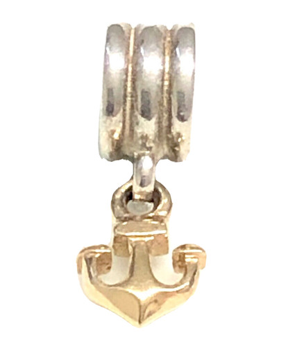 Authentic  Pandora Sterling Silver 14K Gold Anchor Dangle Charm 790225