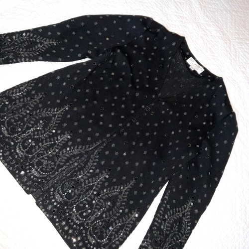 St.John Evening JACKET women’s size 8 black Santana knit rhinestones FLAW