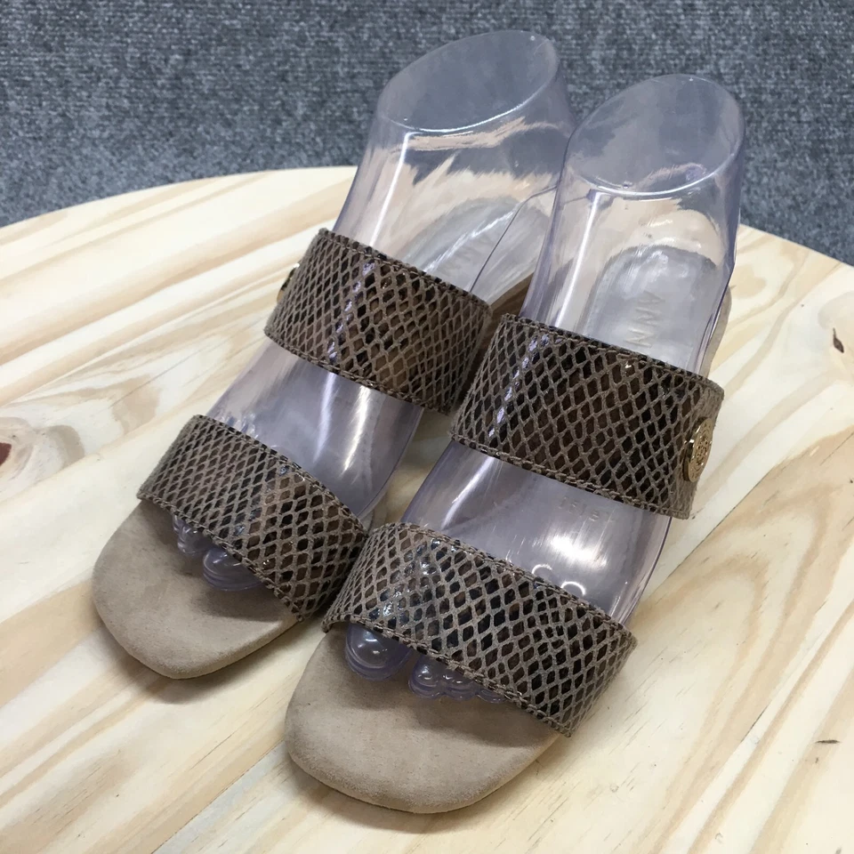 Tacones Anne Klein para mujer 6,5 M Breeze correas dobles tacones deslizables estampado de serpiente marrón Foto 3 de 4